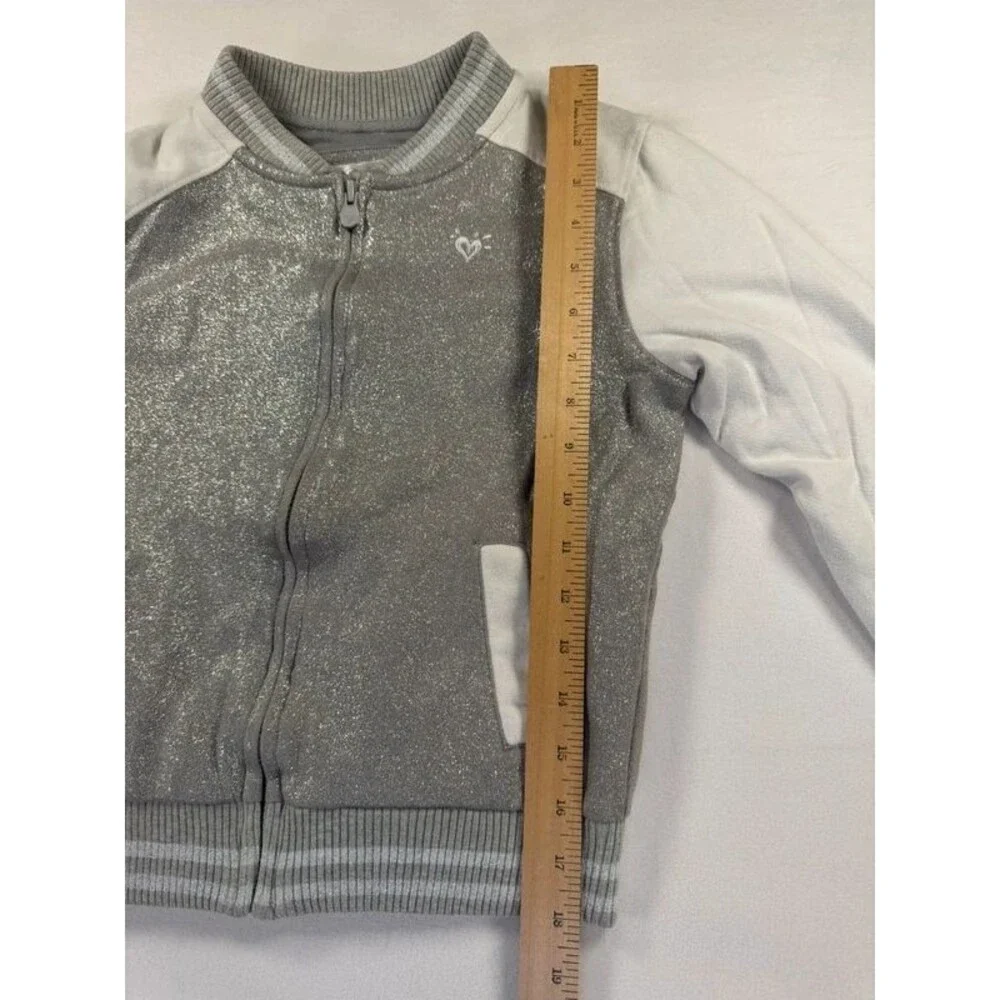 Justice Silver & White Varsity/Bomber Style jacket Size 12